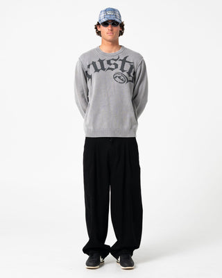 Man wearing Saxon Printed Sweater in Steel Blue