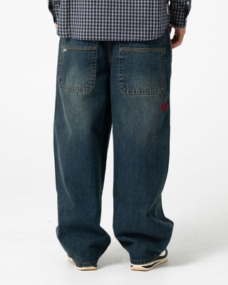 Man wearing Boneyard Cacoon Jean in Dark N Dirty