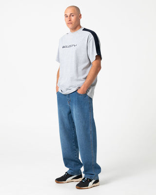 Man wearing Larry Jean in Blasted Middy Blue