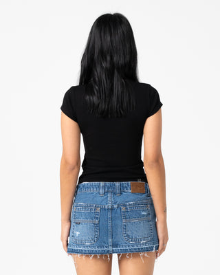 Woman wearing Im Hooked Cap Sleeve Fashion Top in Black