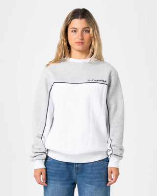 Woman wearing Polar Popped Panelled Crew Fleece in Grey Marle