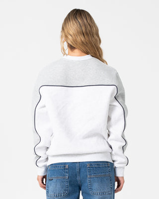 Woman wearing Polar Popped Panelled Crew Fleece in Grey Marle