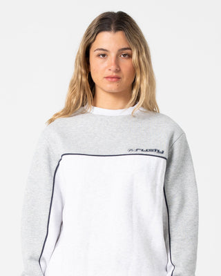 Woman wearing Polar Popped Panelled Crew Fleece in Grey Marle