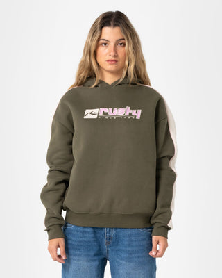 Woman wearing Hailstone Oversized Hooded Fleece in Army Green