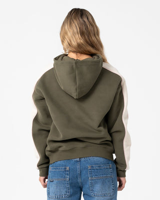 Woman wearing Hailstone Oversized Hooded Fleece in Army Green