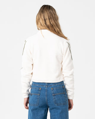 Woman wearing Freeway Crop Zip Through Polar Fleece in Cream