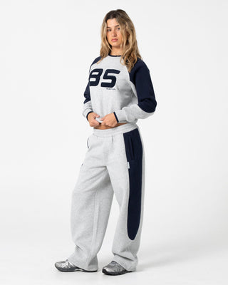 Woman wearing Harvest Cropped Crew Neck Fleece in Grey Marle