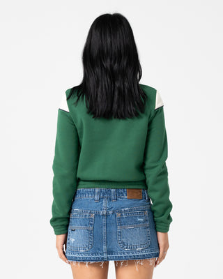 Woman wearing Fever Zip Through Fleece in Green Bean