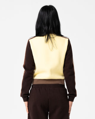 Woman wearing Toffee Zip Through Fleece in Pale Banana