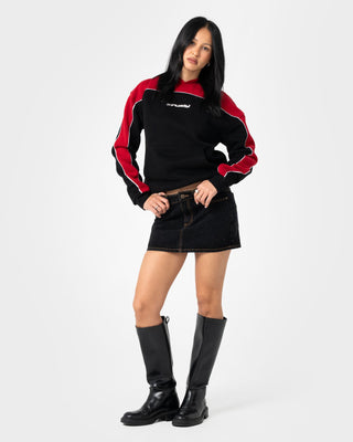 Woman wearing Pump It Up Hooded Fleece in Black