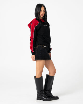 Woman wearing Pump It Up Hooded Fleece in Black