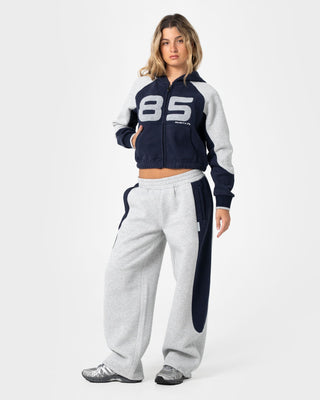 Woman wearing Harvest Cropped Zip Through Fleece in Navy
