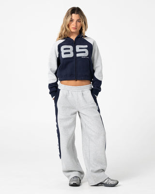 Woman wearing Harvest Cropped Zip Through Fleece in Navy