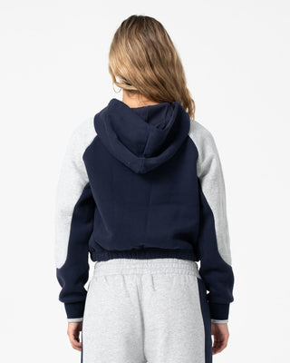 Woman wearing Harvest Cropped Zip Through Fleece in Navy