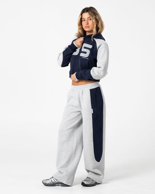 Woman wearing Harvest Cropped Zip Through Fleece in Navy