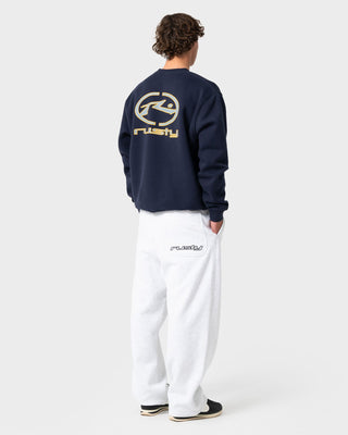 Man wearing Turbo Crew Fleece in Navy Blue
