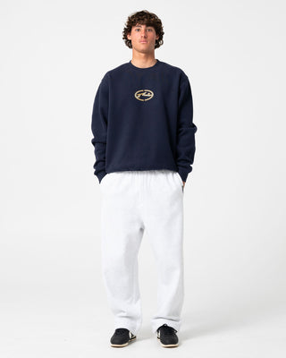 Man wearing Turbo Crew Fleece in Navy Blue