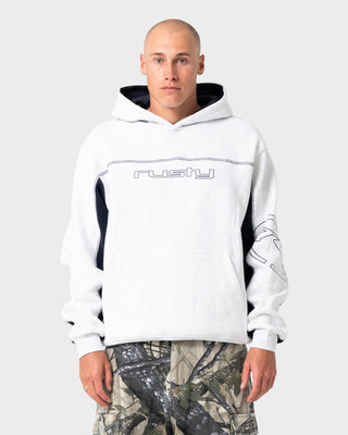 Man wearing Titan Hooded Fleece in Ecru Marle