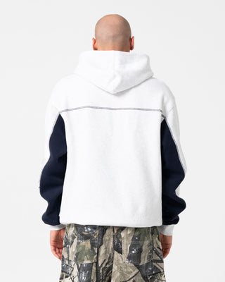 Man wearing Titan Hooded Fleece in Ecru Marle