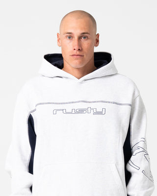 Man wearing Titan Hooded Fleece in Ecru Marle