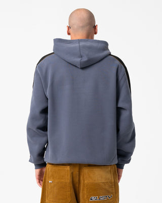 Man wearing Dine N Dash Hooded Fleece in Steel