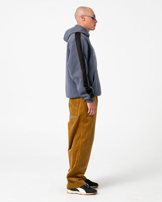 Man wearing Dine N Dash Hooded Fleece in Steel