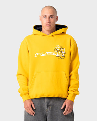 Man wearing Rusteeze Hooded Fleece in Gold Fusion