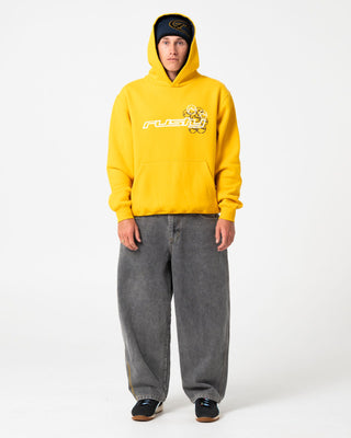 Man wearing Rusteeze Hooded Fleece in Gold Fusion