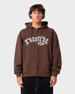 Man wearing Freaker Zip Thru Hooded Fleece in Pinecone