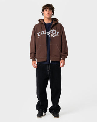 Man wearing Freaker Zip Thru Hooded Fleece in Pinecone