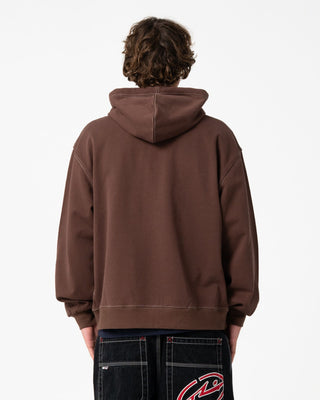 Man wearing Freaker Zip Thru Hooded Fleece in Pinecone