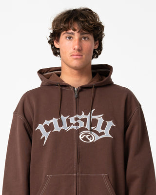 Man wearing Freaker Zip Thru Hooded Fleece in Pinecone