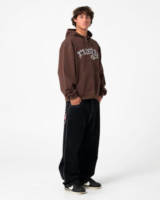 Man wearing Freaker Zip Thru Hooded Fleece in Pinecone