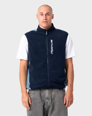 Man wearing Phantom Polar Fleece Vest in Navy Blue