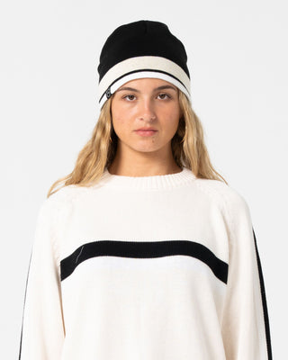Womens White Lines Reversible Beanie in Multi