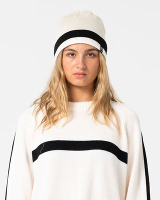 Womens White Lines Reversible Beanie in Multi