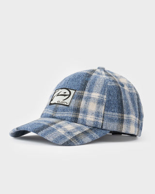 Mens Cobra Plaid 6 Panel Cap in Royal Blue