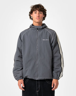 Man wearing Lock Out Hooded Jacket in Steel Blue
