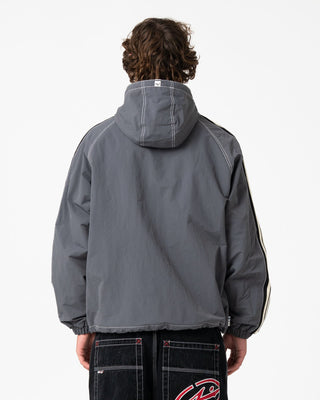Man wearing Lock Out Hooded Jacket in Steel Blue