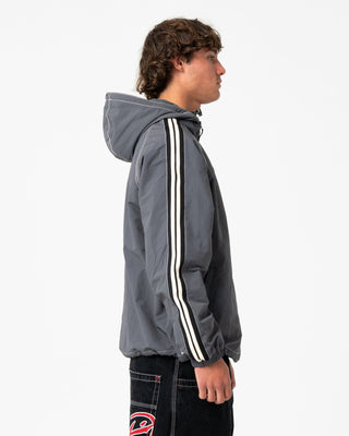Man wearing Lock Out Hooded Jacket in Steel Blue