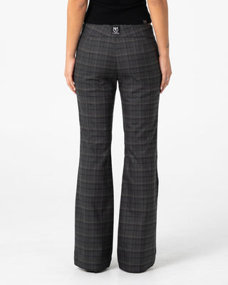 Woman wearing Plaid Mummy Low Rise Suit Pant in Carbon Plaid