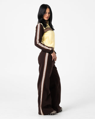 Woman wearing Toffee Wide Leg Fleece Pant in Java