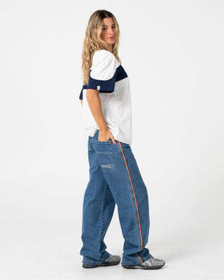 Woman wearing Kinetic Oversize Tee in Ecru Marle