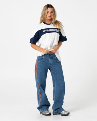 Woman wearing Kinetic Oversize Tee in Ecru Marle