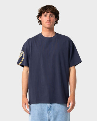 Man wearing Glaze-r Short Sleeve Tee in Dark Blue