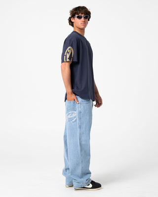 Man wearing Glaze-r Short Sleeve Tee in Dark Blue