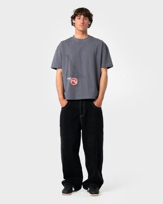 Man wearing Stitch Riot Short Sleeve Tee in Steel