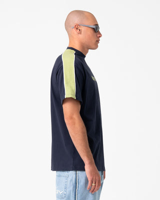 Man wearing Alonso 3.0 Short Sleeve Tee in Navy Blue