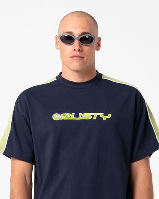 Man wearing Alonso 3.0 Short Sleeve Tee in Navy Blue