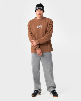 Man wearing Turbo Long Sleeve Tee in Pinecone